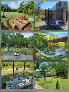 a collage of four pictures of a playground at Studio Eli sa dvorištem in Veliko Gradište