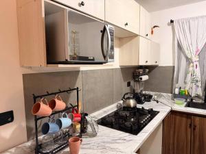 a kitchen with a stove and a counter top at Casa súper Equipada Cumbres Dominio in Monterrey
