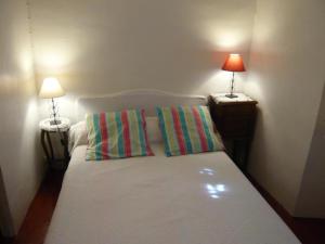 a bedroom with a white bed with two lamps at Le gîte petit-conil in Correns