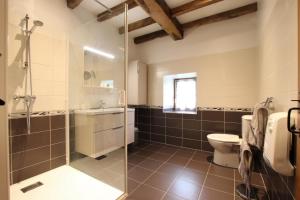 a bathroom with a glass shower and a toilet at Sagarra in Saint-Étienne-de-Baïgorry +33 photos