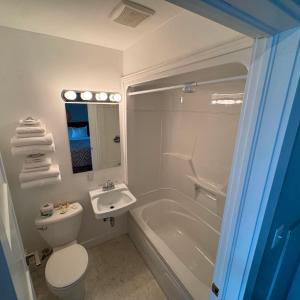 a bathroom with a toilet and a sink and a bath tub at Motel Brise Marine in Shippagan