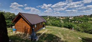 a small wooden house on a hill with trees at Vikendica Monte in Ledinci