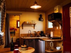 a kitchen with a sink and a counter top at Roulotte - Etat Nature in Magnières +10 photos