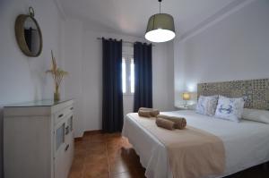 a bedroom with a bed with a dresser and a mirror at La Marina Solmares in Isla del Moral +19 photos