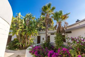 una casa con palme e fiori viola di Valtur Baia del Gusmay Beach Resort a Peschici