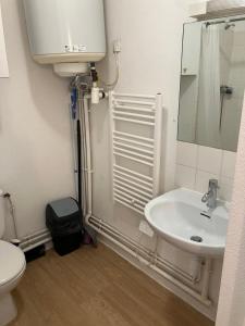 a bathroom with a sink and a toilet and a mirror at Studio à Bussy St Georges in Bussy-Saint-Georges