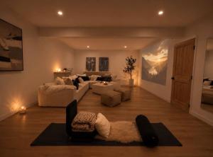 a living room with a couch and a rug at Lavender House and Guest House in Ojai +55 photos