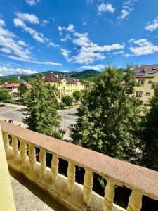 a view of a city from a bridge at Apartament Uricani in Uricani