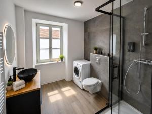 a bathroom with a shower and a toilet and a sink at Le Clos d'Ingersheim in Ingersheim
