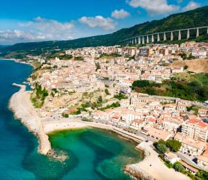 an aerial view of a town on a beach at Murat Guesthouse in Pizzo