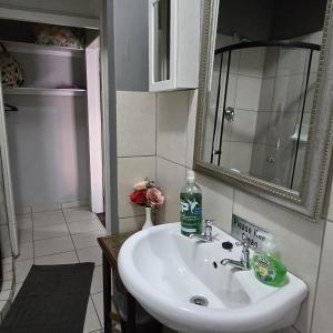 a bathroom with a sink and a mirror at The Wentworth Guest House in Krugersdorp +68 photos