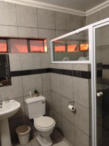 a bathroom with a toilet and a sink at Wildebeespan Guest Farm in Delareyville +41 photos
