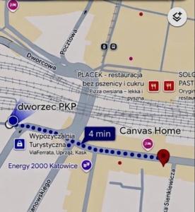 a screenshot of a google map of the ballpark at CanvasHome Apartamenty Aparthotel 250m od Rynku in Katowice