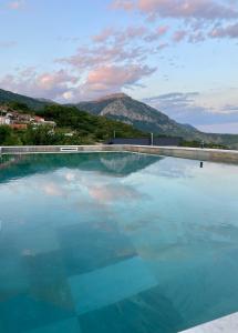 a large swimming pool with a mountain in the background at Chalet Elli's Mountain View in Velje Selo