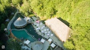 an overhead view of a marina with boats in the water at Etno selo Vukovic Bijelo Polje in Bijelo Polje