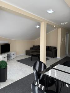 a living room with a couch and a table and chairs at Vivko apartmani 2 in Ostrovo