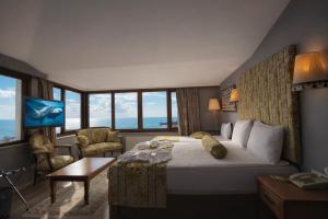a hotel room with a bed and a tv at Tashkonak Studio Suites in Istanbul