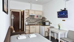 a small apartment with a kitchen and a table at АВІА in Uzhhorod