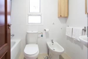 ein weißes Bad mit einem WC und einem Waschbecken in der Unterkunft Apartamentos San Lorenzo in Sevilla