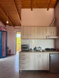 a kitchen with a sink and a microwave at Ilios Kalamaki in Kalamaki