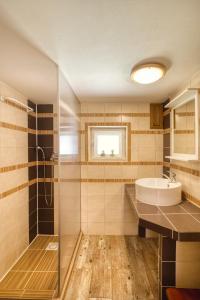 a bathroom with a sink and a shower at Chata Vanilka in Bělá pod Pradědem +15 photos