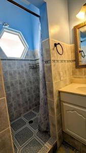 a bathroom with a shower and a sink at El Palacio Rosa, The Resort in Punta Gorda +61 photos