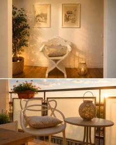 two pictures of a table and a chair in a room at Keizna rooms Cesena in Cesena