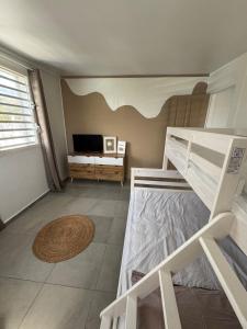 a bedroom with two bunk beds and a television at Spacieux logement in Lamentin