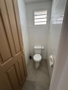 a small bathroom with a toilet and a window at Spacieux logement in Lamentin +9 photos