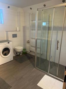 a bathroom with a washing machine and a toilet at Seerestaurant & Suiten Hayat in Steindorf am Ossiacher See +243 photos