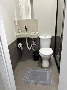 a bathroom with a toilet and a sink at Apartamentos casa da Lu 101 in Primavera do Leste