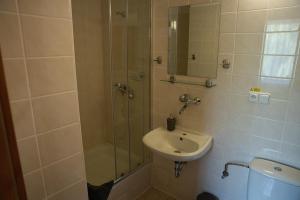 a bathroom with a sink and a shower at Penzion Mítkov in Brandýs nad Orlicí +32 photos