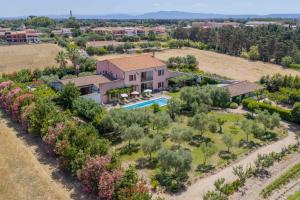 an aerial view of a house with a pool and trees at Domus Sa Corbula in Oristano