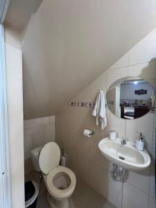 a bathroom with a toilet and a sink at Aruma House - Departamento de 2 Dormitorios in Tena +23 photos