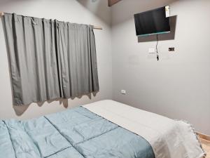 a bedroom with a bed and a flat screen tv at Alojamiento Quilla-Unta in Fiambalá