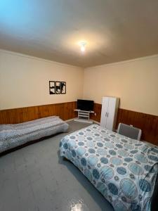a bedroom with two beds and a desk in it at Alojamiento LowCost San Rafael in San Rafael