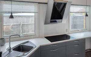 a kitchen with a sink and two windows at Awesome Home In Thyborøn With Wifi in Thyborøn