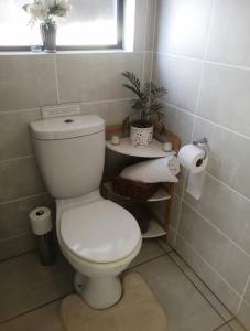 a bathroom with a white toilet and a window at Iris Bnb on Vaal in Vanderbijlpark