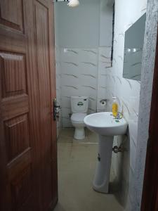 a bathroom with a white sink and a toilet at Carley Studio apartment in Thika