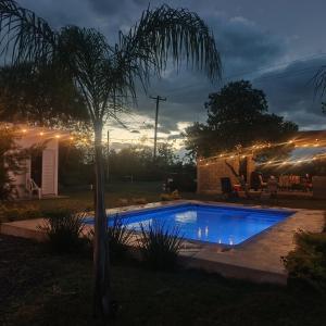 a swimming pool in a yard with a palm tree at Quinta Bello Cielo in Montemorelos