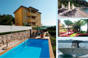 a collage of pictures of a house and a swimming pool at Apartments Jakov in Matulji
