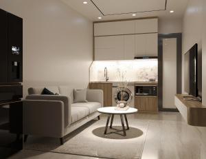 a living room with a couch and a table at Westlake House By Jen in Hanoi +26 photos
