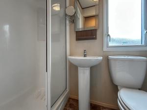 a bathroom with a toilet and a sink and a shower at The Fern caravan 17 in Angus