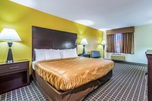 a hotel room with a bed and a yellow wall at Quality Inn Carbondale University area in Carbondale