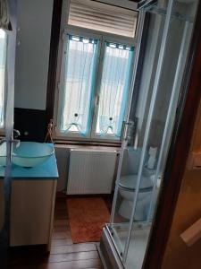 a bathroom with a toilet and a sink and a window at L'Irisée in Liévin +32 photos