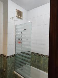 a shower with a glass door in a bathroom at S S Luxor Hotel in Luxor