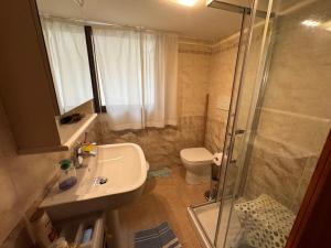 a bathroom with a shower and a sink and a toilet at Villa Dosso Fiorito in Lignano Sabbiadoro +9 photos
