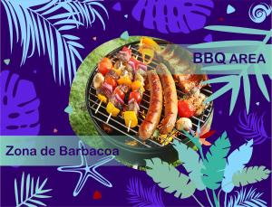 a grill with sausages and vegetables on it at DELUXE STUDIOS with POOL VIEW and Wi-Fi at PLAYA LOS CORALLES in Punta Cana +25 photos