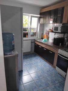 a kitchen with a sink and a counter top at D&ATurism in Băile Govora