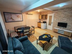 a living room with a couch and a table at Trpejca Аpartment Nikola in Trpejca